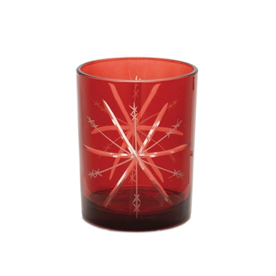 Small Ruby Starburst Glass Candle Holder 