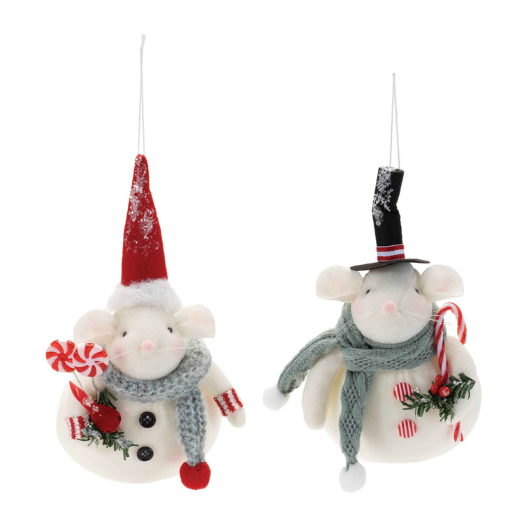 Peppermint Mouse Snowman Ornament