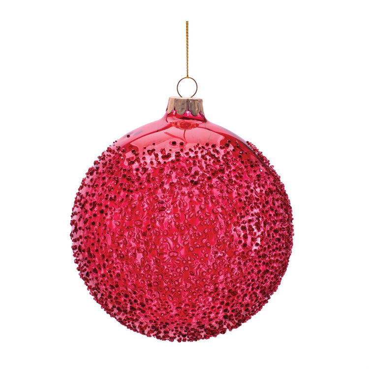 Crimson Frost Glass Ball Ornament