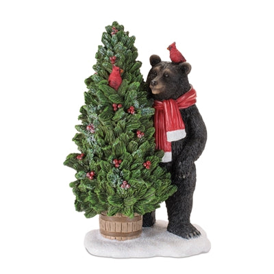 Black Bear With Cardinals In Tree Figurine
