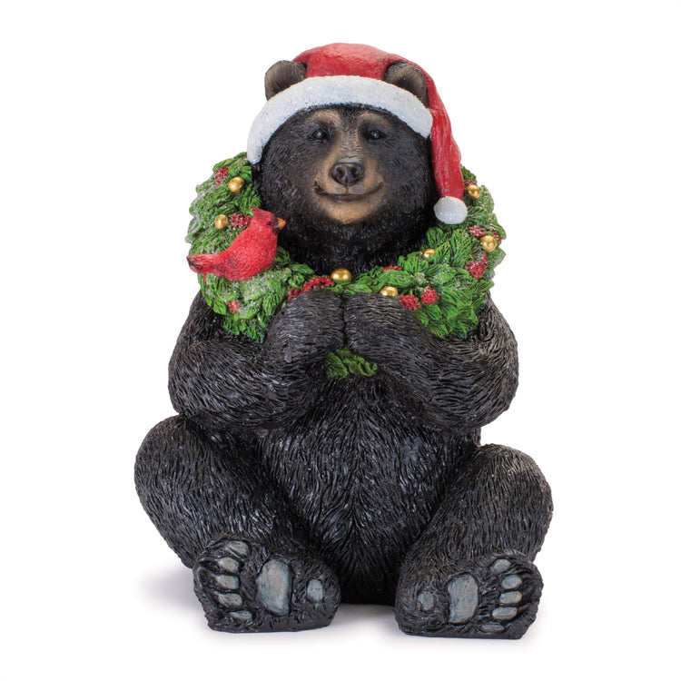 Black Bear Wearing Wreath Figurine