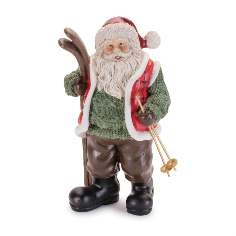 Rustic Ski Lodge Santa Figurine