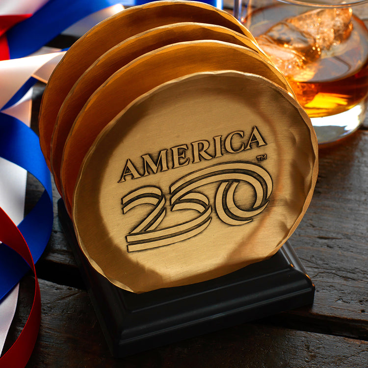 America250 4-Piece Commemorative Coaster Set with Caddy (Bronze) 