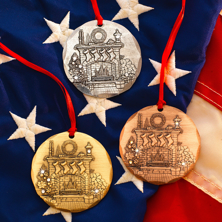 America 250 Commemorative 2026 Annual Ornament-  Cozy Christmas Hearth (Copper)