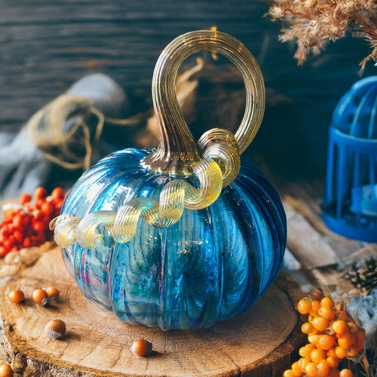 Glass Pumpkin Jewel Tone Aqua
