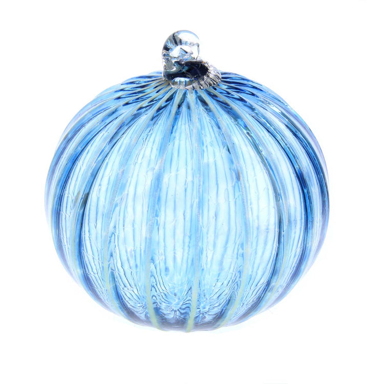 Glass Ornament Jewel Tone Aqua with Gold Rib