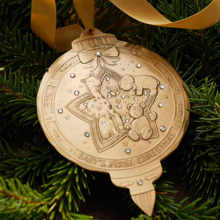 Baby's First Christmas Ornament with Crystals (Bronze) - Wendell August Forge