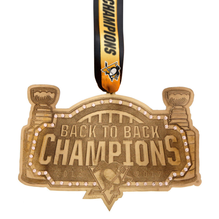 Limited Edition Pittsburgh Penguins Back to Back Bronze Collector's Ornament with Crystals