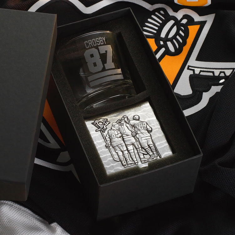 Pittsburgh Penguins Sidney Crosby Big Three Rocks Glass and Coaster Set 