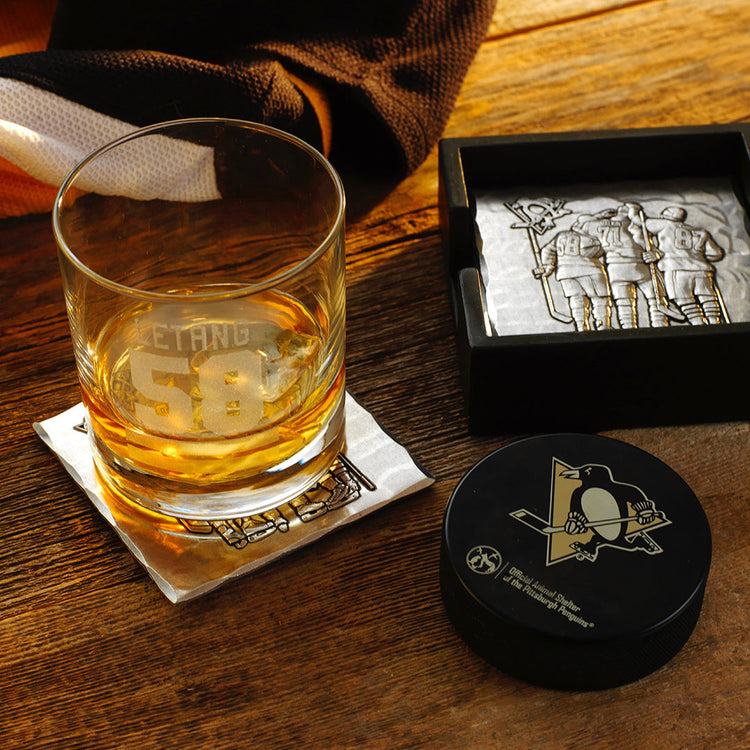 Pittsburgh Penguins Big Three SOHO Rocks Glass and Coaster Set