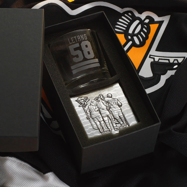 Pittsburgh Penguins Kris Letang Big Three Rocks Glass and Coaster Set 