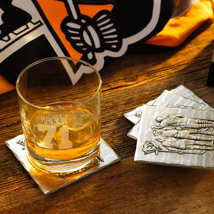 Pittsburgh Penguins Big Three SOHO Rocks Glass and Coaster Set