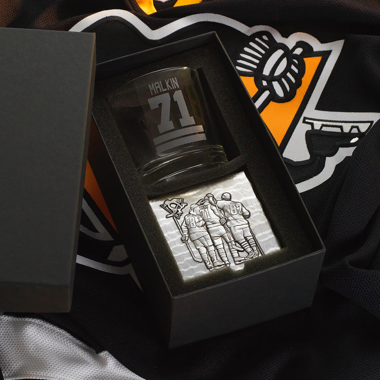 Pittsburgh Penguins Evgeni Malkin Big Three Rocks Glass and Coaster Set 