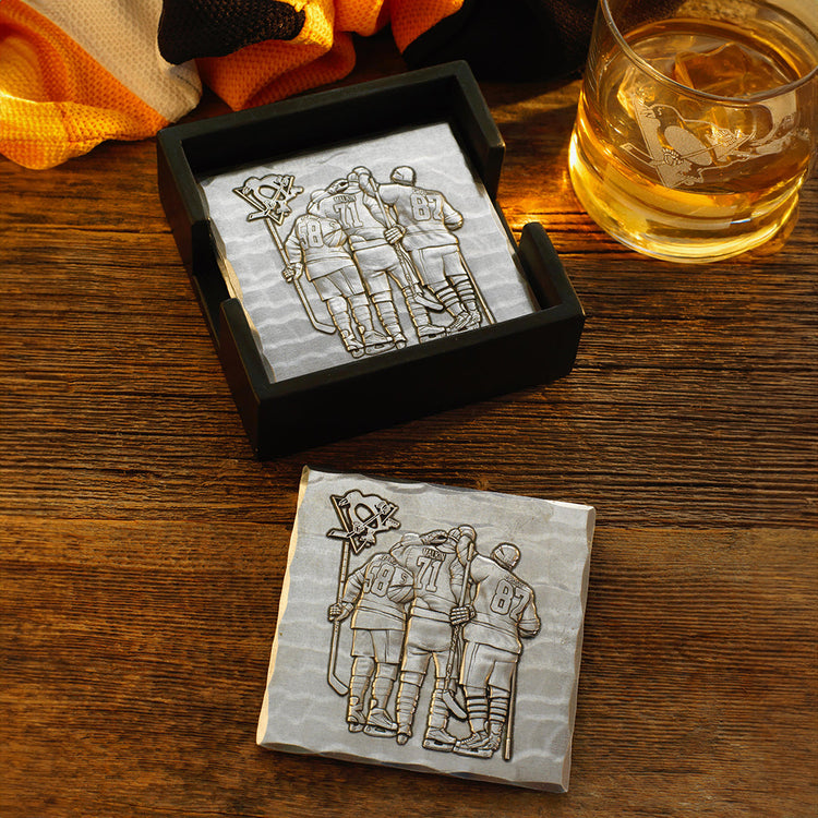 Pittsburgh Penguins Big Three SOHO Rocks Glass and Coaster Set