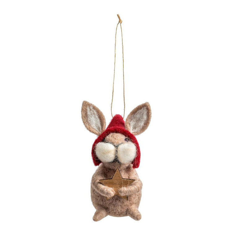 Felted Rabbit Ornament with Hat