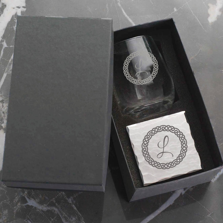 Initial Wine Glass and Coaster Duo
