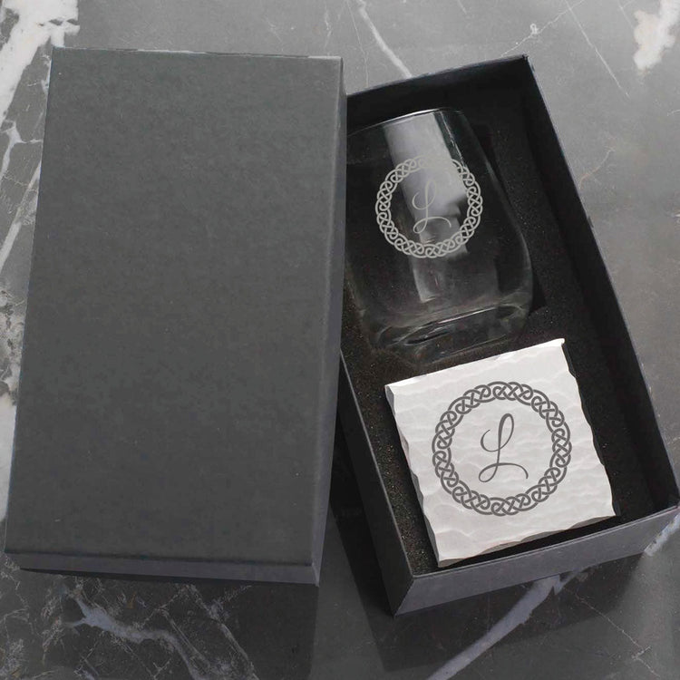 Initial Wine Glass and Coaster Duo