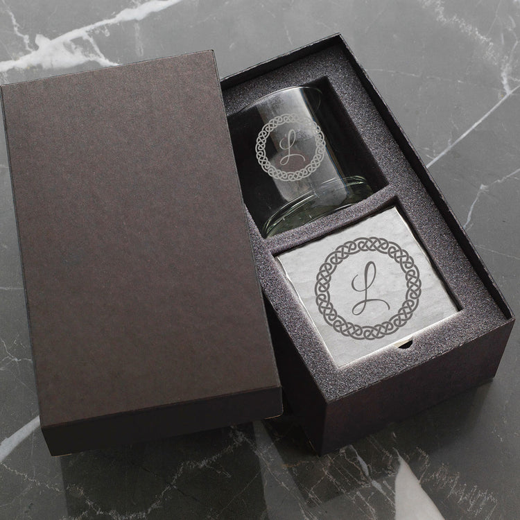 Initial Rocks Glass and Coaster Duo