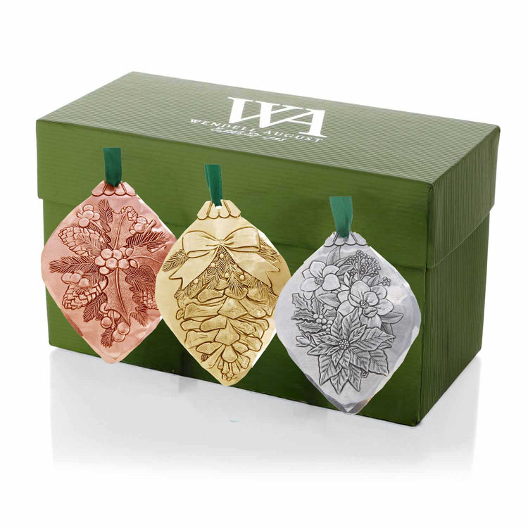 Christmas Floral Mixed Metal Ornament Set