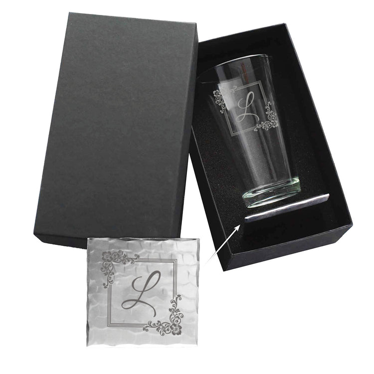 Initial Pint Glass and Coaster Duo