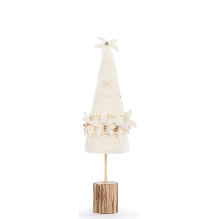 Cream Felt Beaded Poinsettia Tree Small