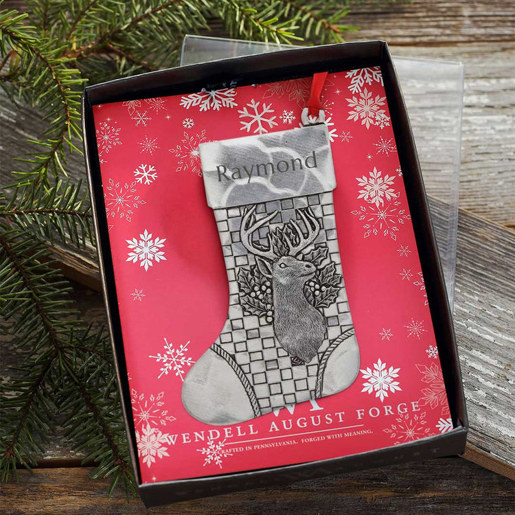 Personalized Plaid Deer Stocking Ornament - Wendell August Forge