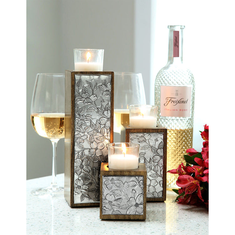 Dogwood 3-Piece Wood Candle Holder Set 