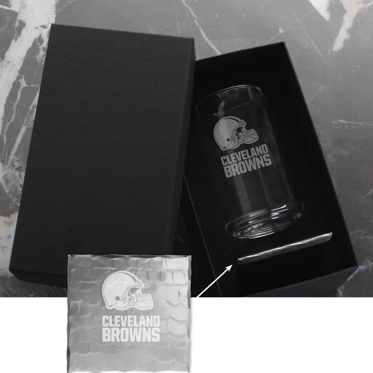 Cleveland Browns Single Etched Beer Can Glass and Coaster Set