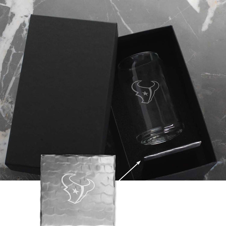 Houston Texans Single Etched Beer Can Glass and Coaster Set