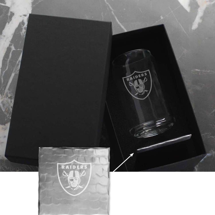 Las Vegas Raiders Single Etched Beer Can Glass and Coaster Set