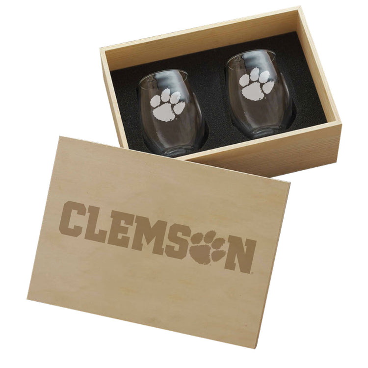 Clemson University 2-Piece Stemless Wine Glass Set