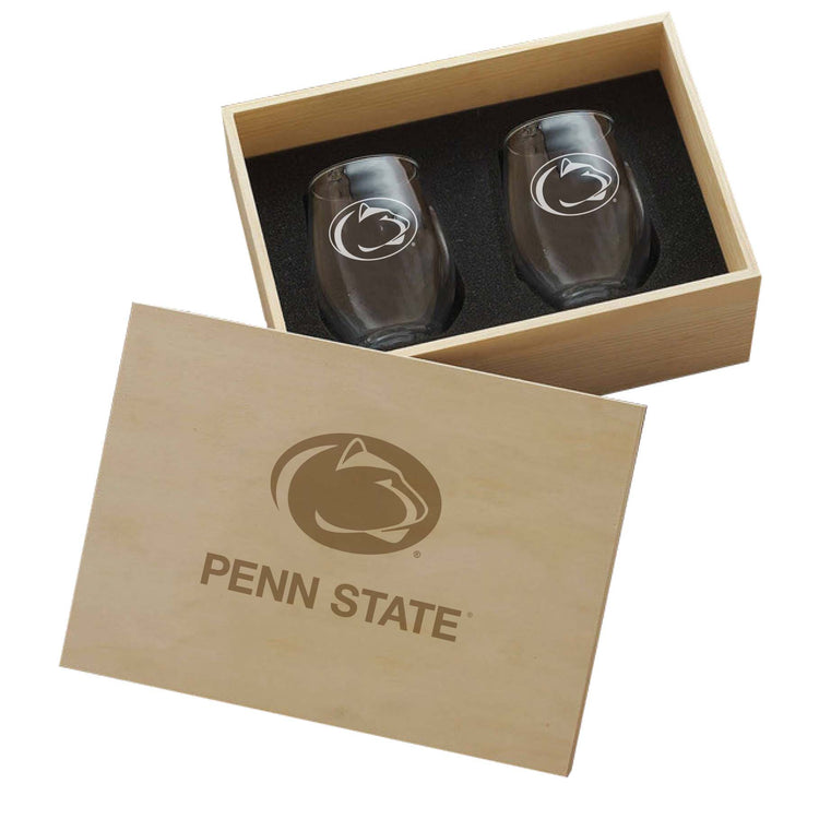Penn State Nittany Lions 2-Piece Etched Wine Glass Set In Collectors Box