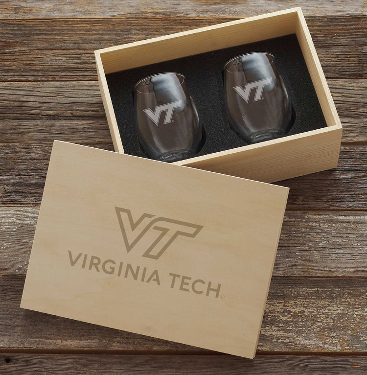 Virginia Tech  2-Piece Etched Wine Glass In Collectors Box 
