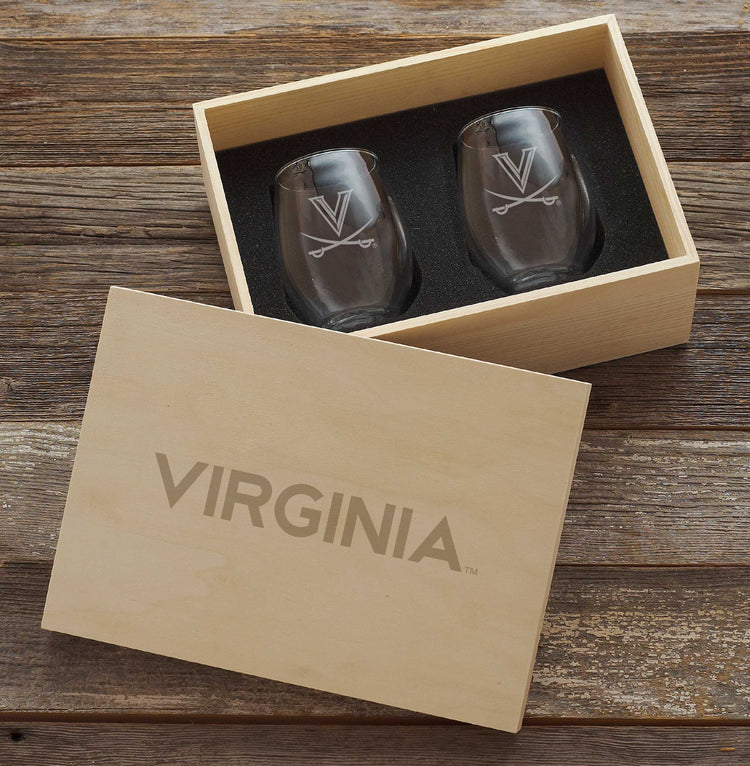 University of Virginia  2-Piece Etched Wine Glass In Collectors Box 