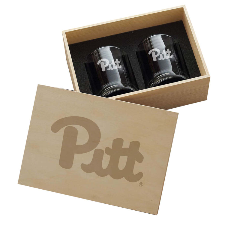 Pitt Panthers 2-Piece Etched Rocks Glass Set In Collectors Box