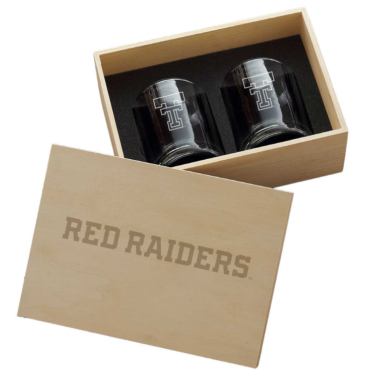 Texas Tech 2-Piece Rocks Glass Set in Wooden Box