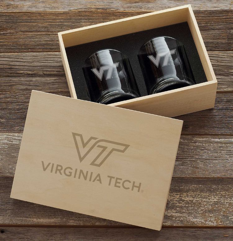 Virginia Tech Hokies 2-Piece Etched Rocks Glass Set In Collector Box 