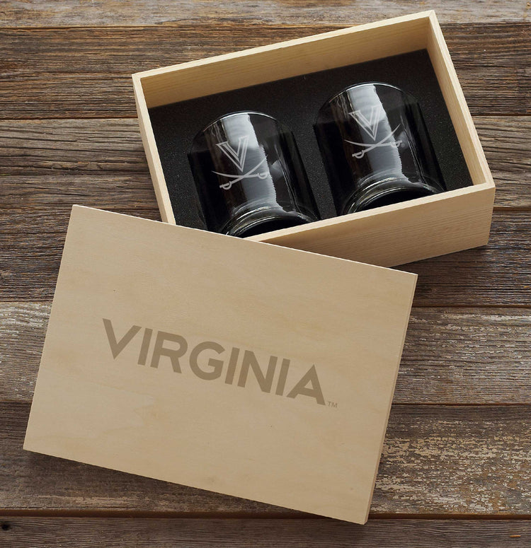 University of Virginia 2-Piece Etched Rocks Glass Set In Collectors Box 