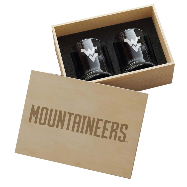 West Virginia Mountaineers 2-Piece Xpress Etched Rocks Glass Set In Collectors Box