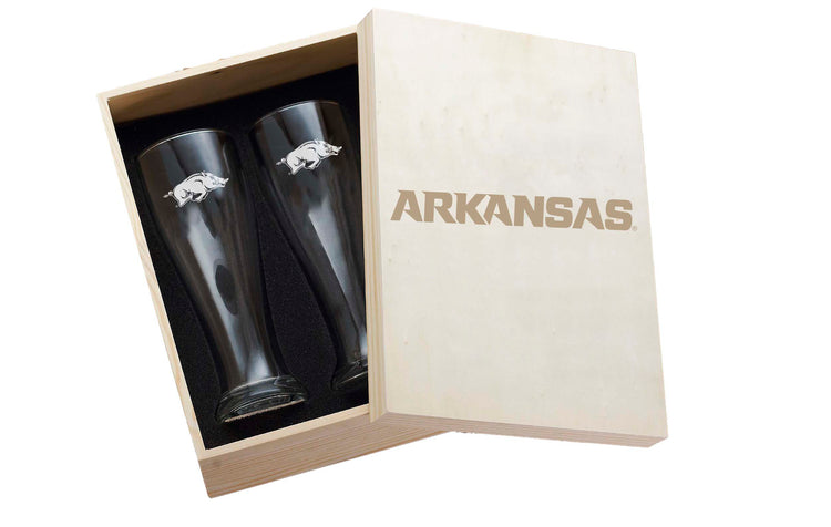 Arkansas Razorbacks 2-Piece Etched Pilsner Set In Collector Box