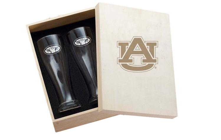 Auburn Tigers 2-Piece Etched Pilsner Set In Collector Box