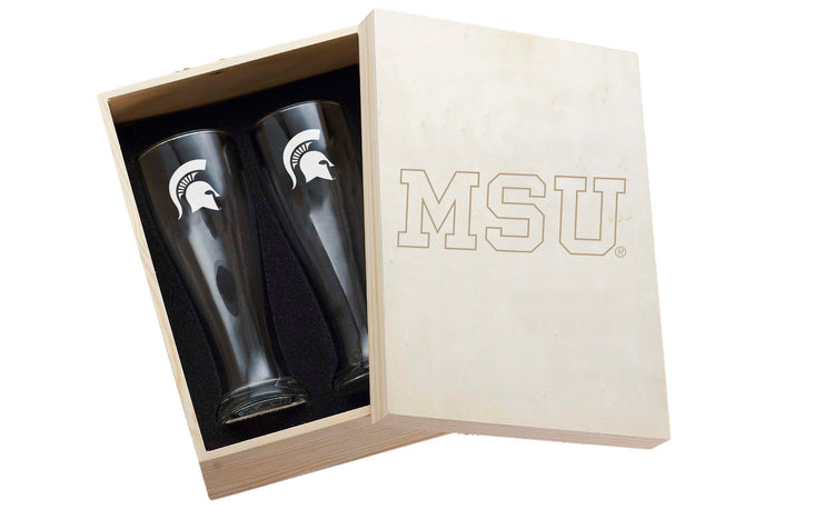 Michigan State Spartans 2-Piece Etched Pilsner Set In Collector Box
