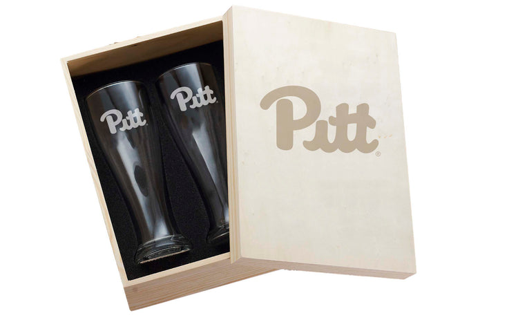 Pitt Panthers 2-Piece Etched Pilsner Set In Collectors Box