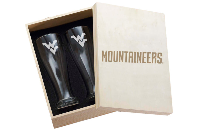West Virginia Mountaineers 2-Piece Etched Pilsner Set In Collectors Box
