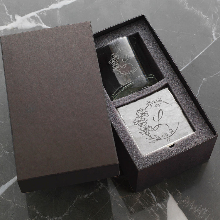 Initial Rocks Glass and Coaster Duo