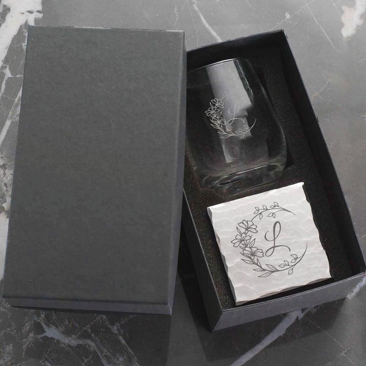 Initial Wine Glass and Coaster Duo