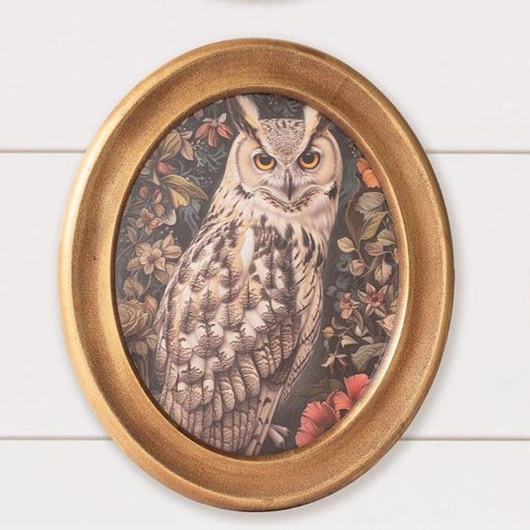 Round Framed Print Gold Forest Owl