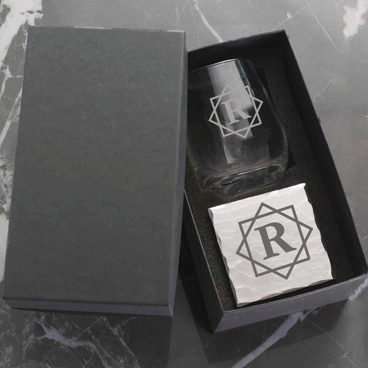 Initial Wine Glass and Coaster Duo