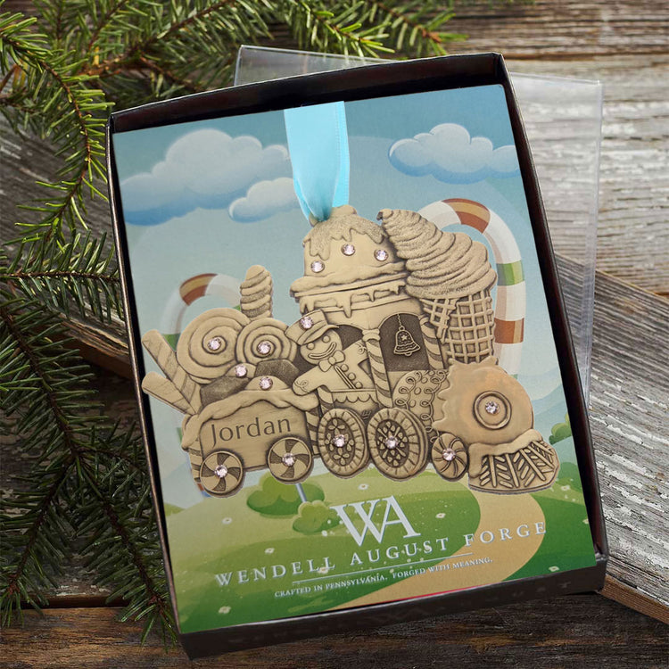 Personalized Gingerbread Train Ornament in Bronze