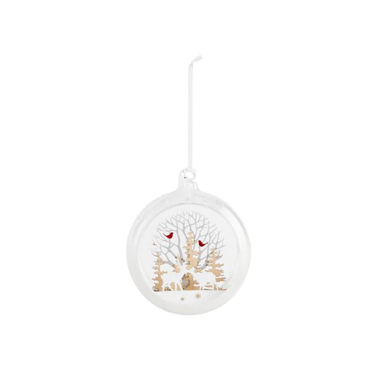 Glass Snow Scene with Deer Ornament